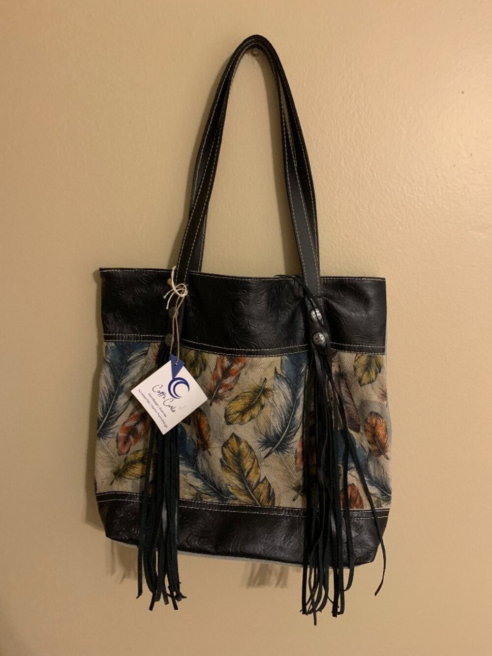 COTT N CURLS HANDBAG  CANVAS W/ LEATHER TRIM  NWT